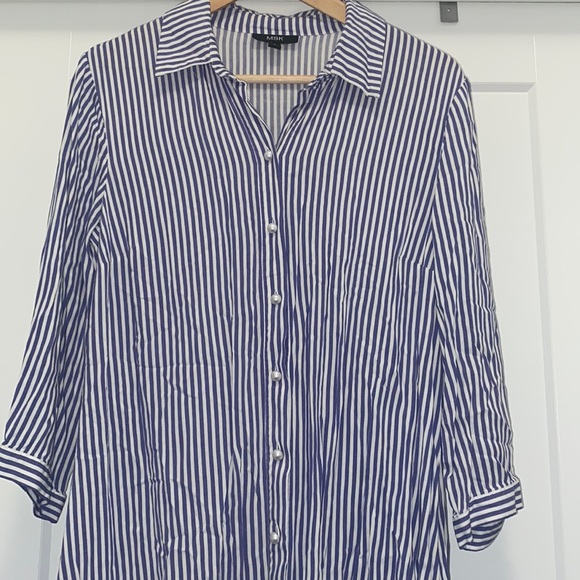 Striped MSK Shirt Dress - Navy Blue and White - Picture 2 of 4